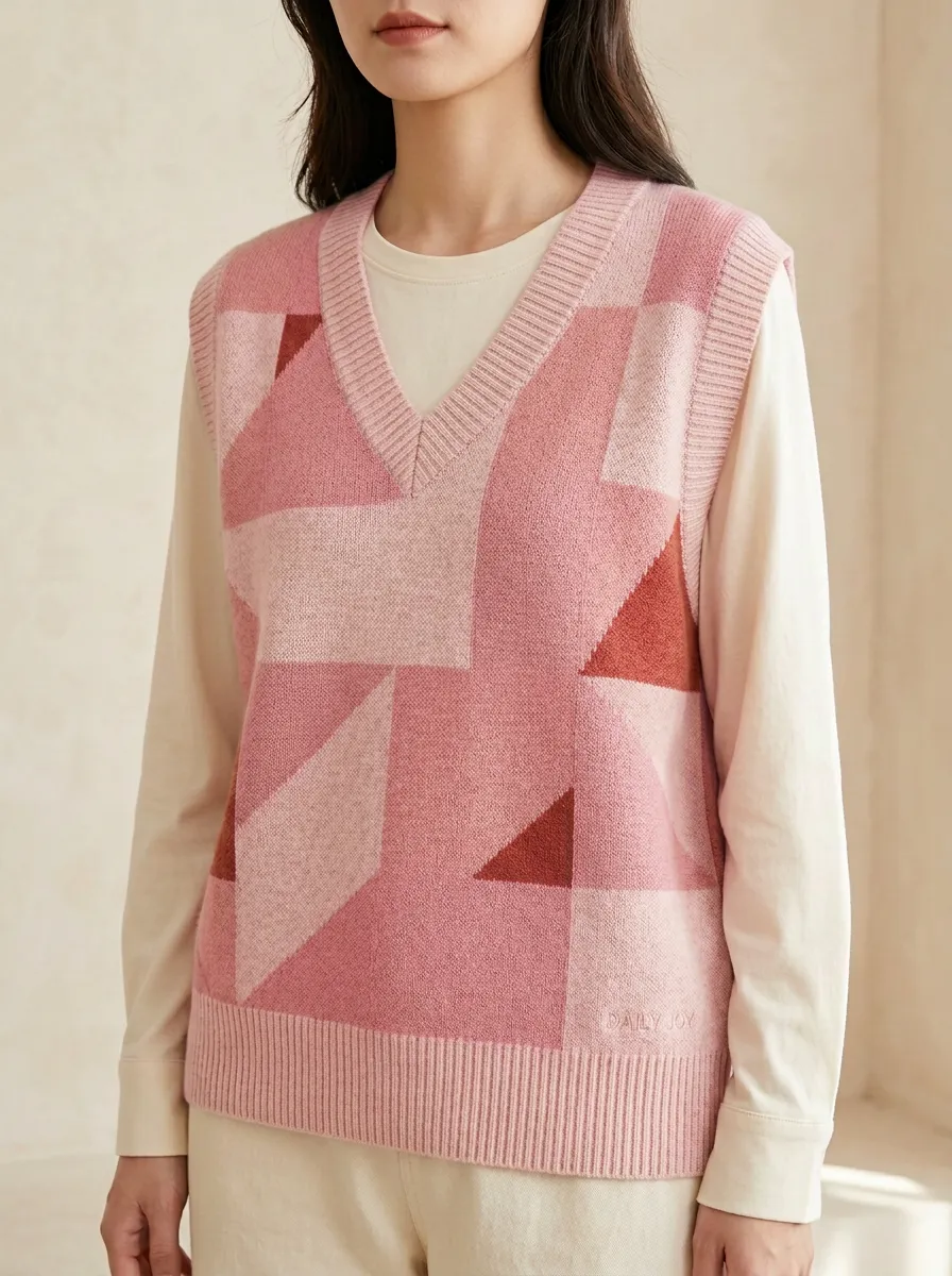 Relaxed Geometric Sweater Vest