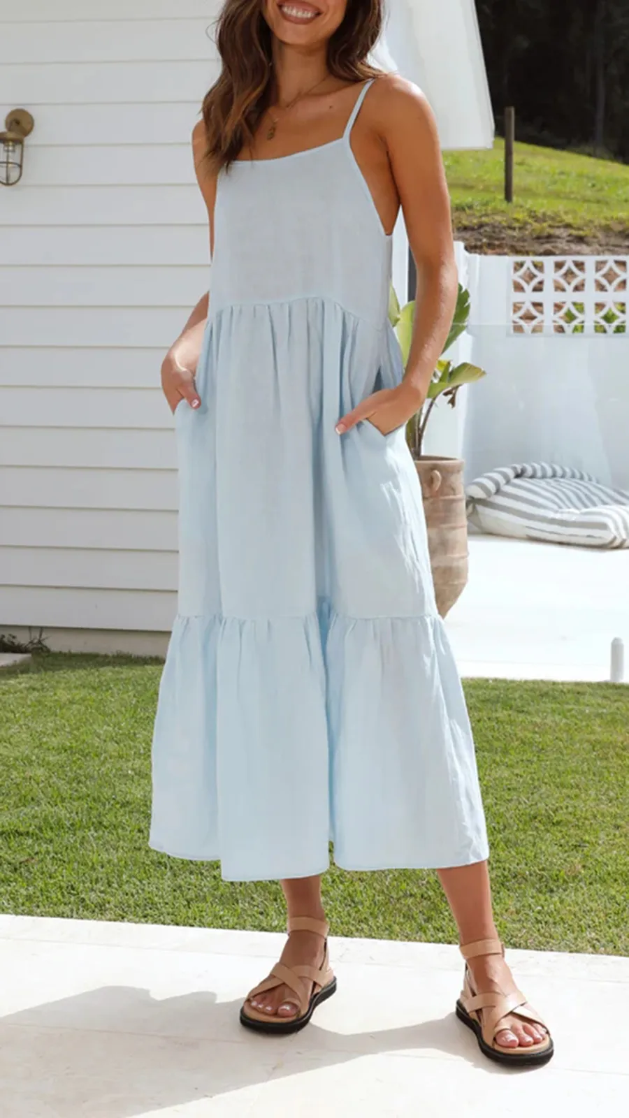 Loose Fluffy Long Suspender Dress
