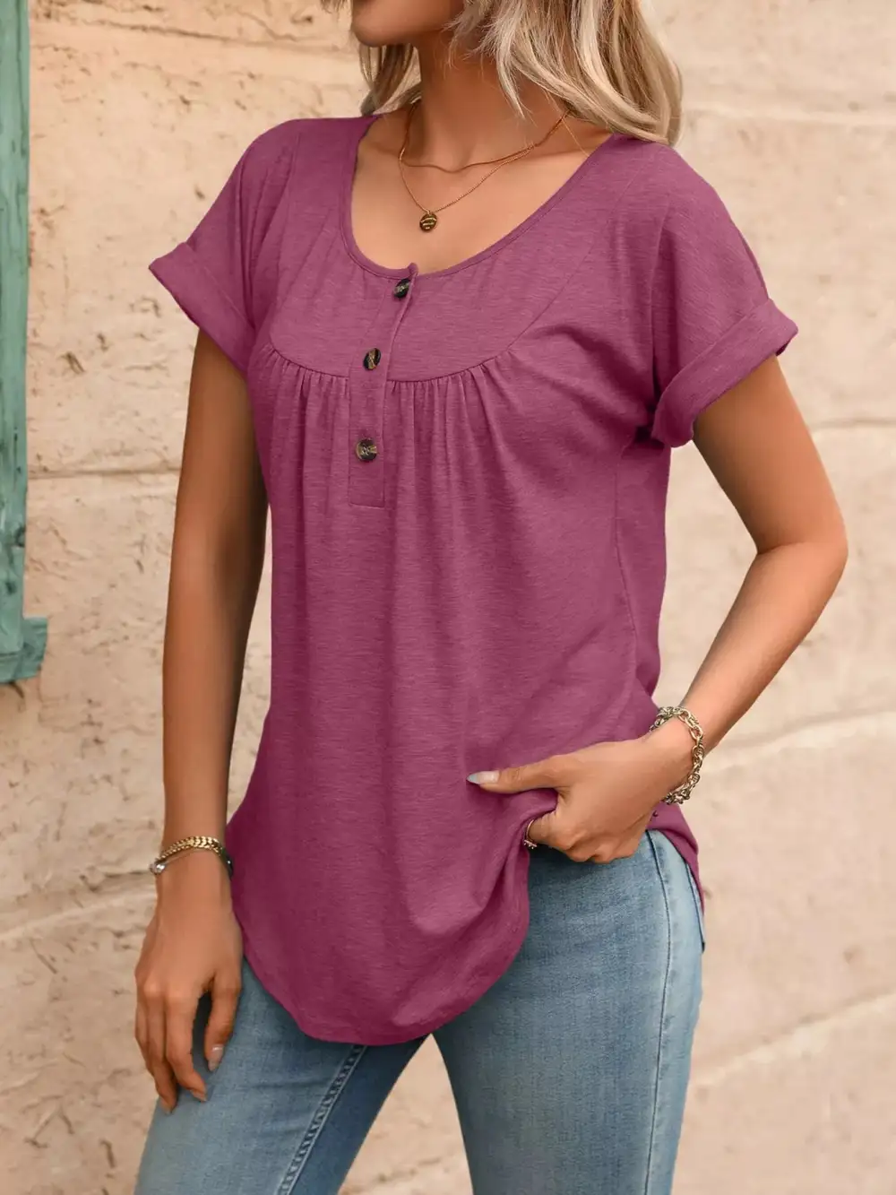 Casual Button Detail Henley T Shirt