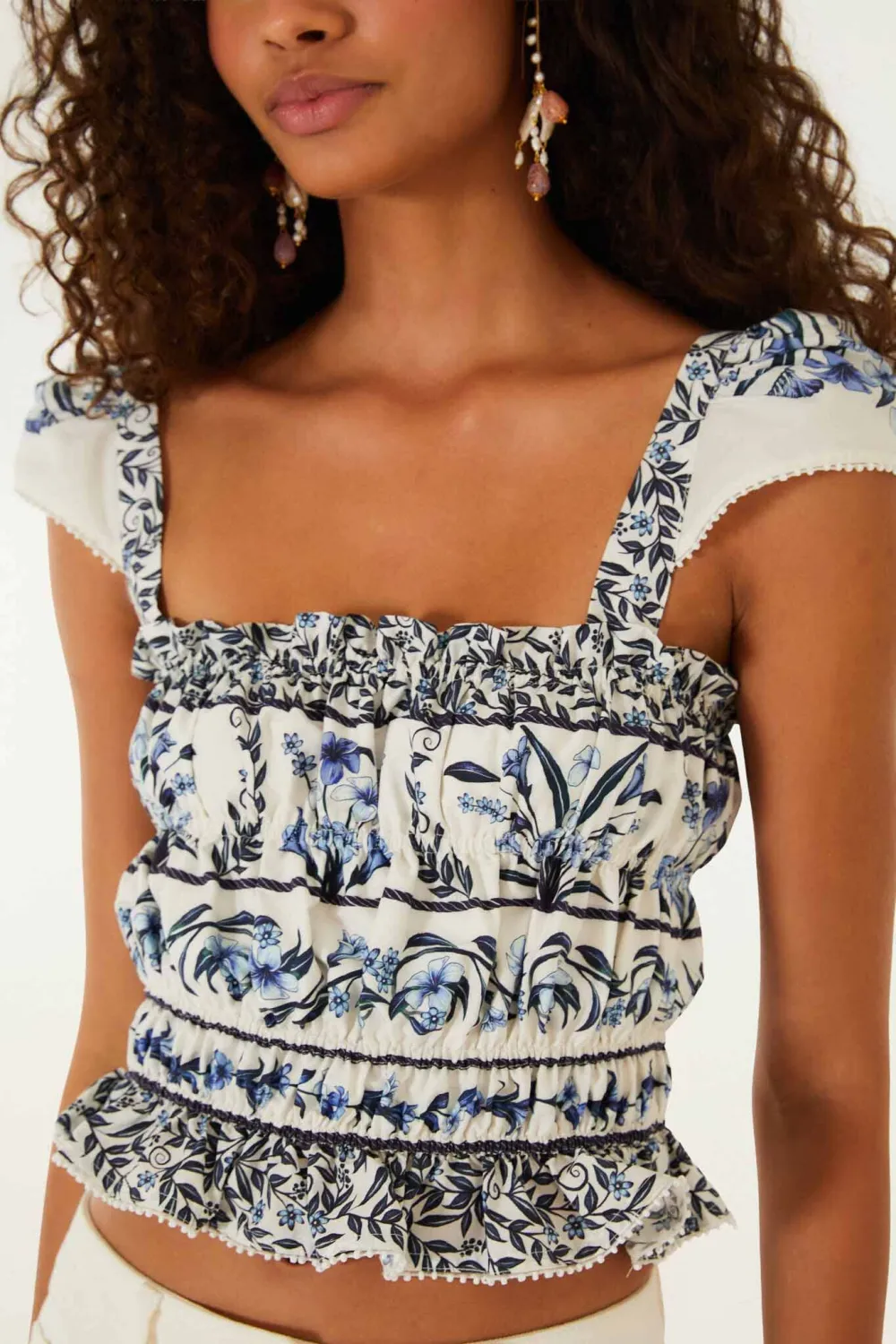 Modern Organic-Cotton Cotton Floral Short-Sleeve Blouse