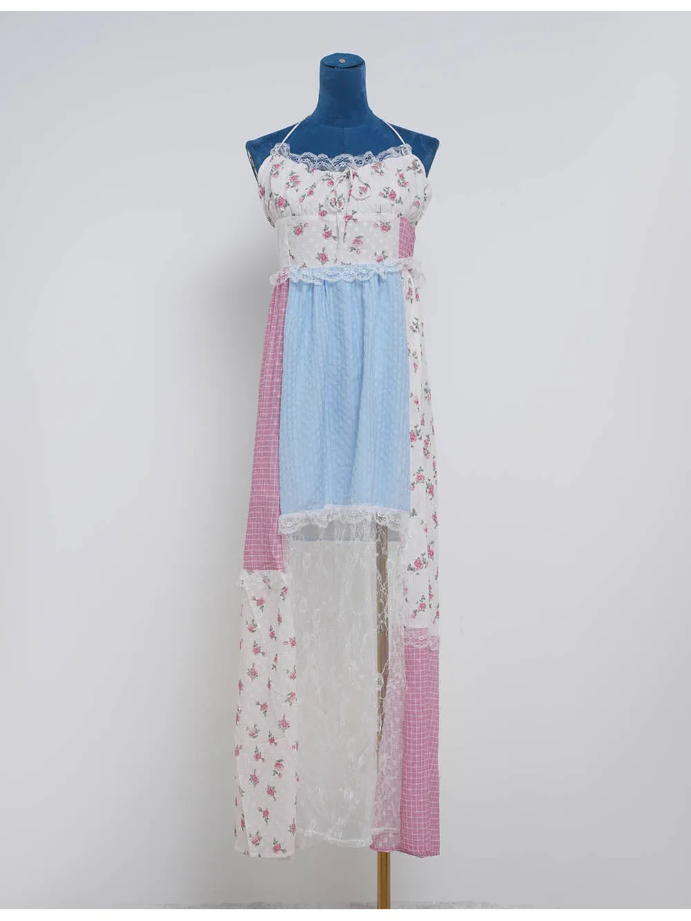 Boho Lace Patchwork Halter Neck Midi Dress