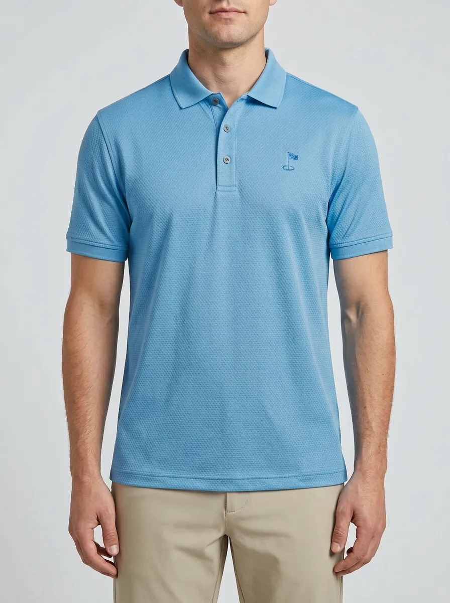 Athletic Flag-Motif Embroidered Golf Polo Shirt