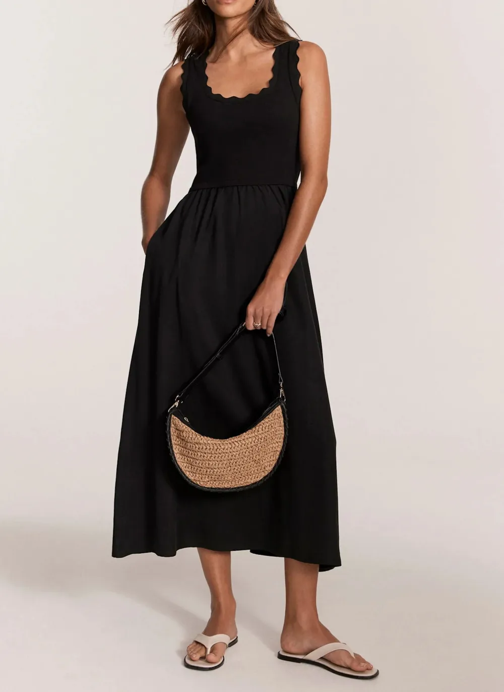 Casual Style Sleeveless Scallop Midi Dress