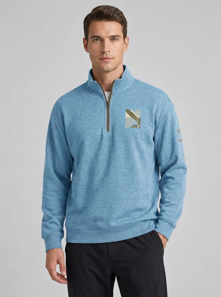 Men's Geometric Abstract Pattern Printed Quarter Zip Sweatshirt