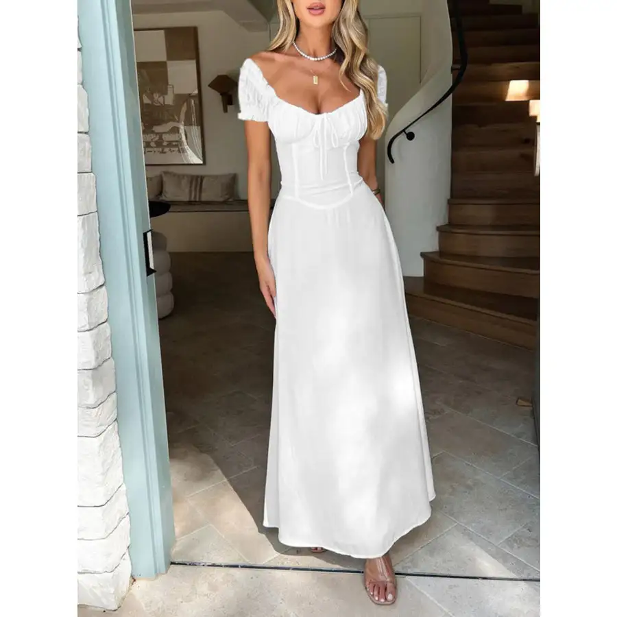Devine Sweetheart Neck Short Sleeve Maxi Dress