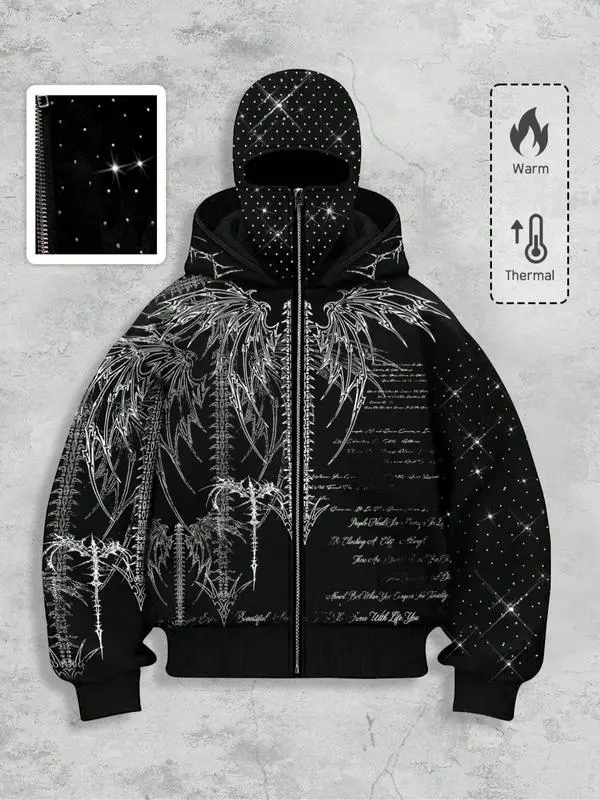 Men's Street-Style Rhinestone Windproof Warm 2-in-Hoodie w/Pockets & Zipper (Fall Winter)