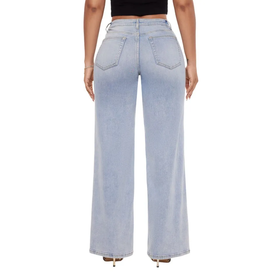🔥Hot Sale🎁🎉Wide Leg Jeans for Women Stretchy Mid Low Rise Butts Lifting Baggy Jeans Trendy Loose Fit Cute Mom Jeans