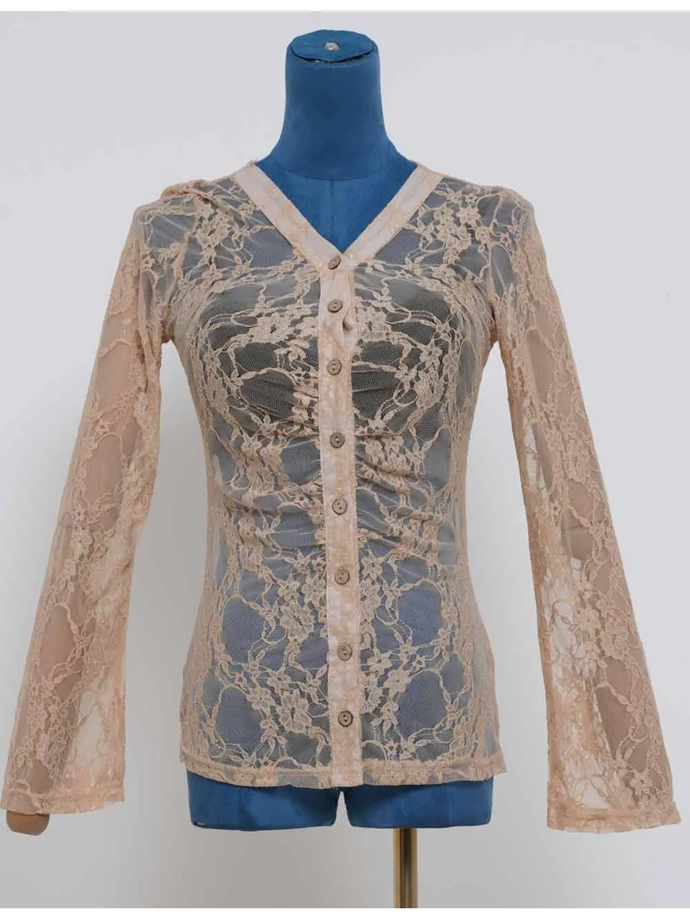 Romantic Sheer Lace V Neck Long Sleeves Blouse