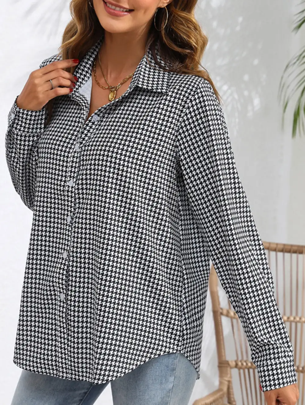 Plaid Loose Shirt with Collar Blouse