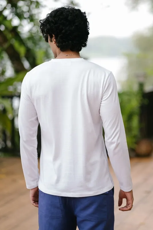 White Long Sleeve Cotton Crew Neck T-Shirt