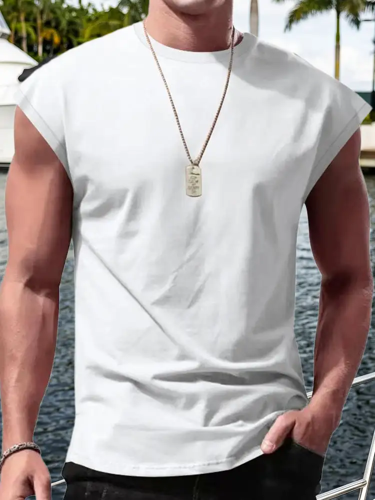 S Minimalist Drop Shoulder Sleeveless Tee Tank Top