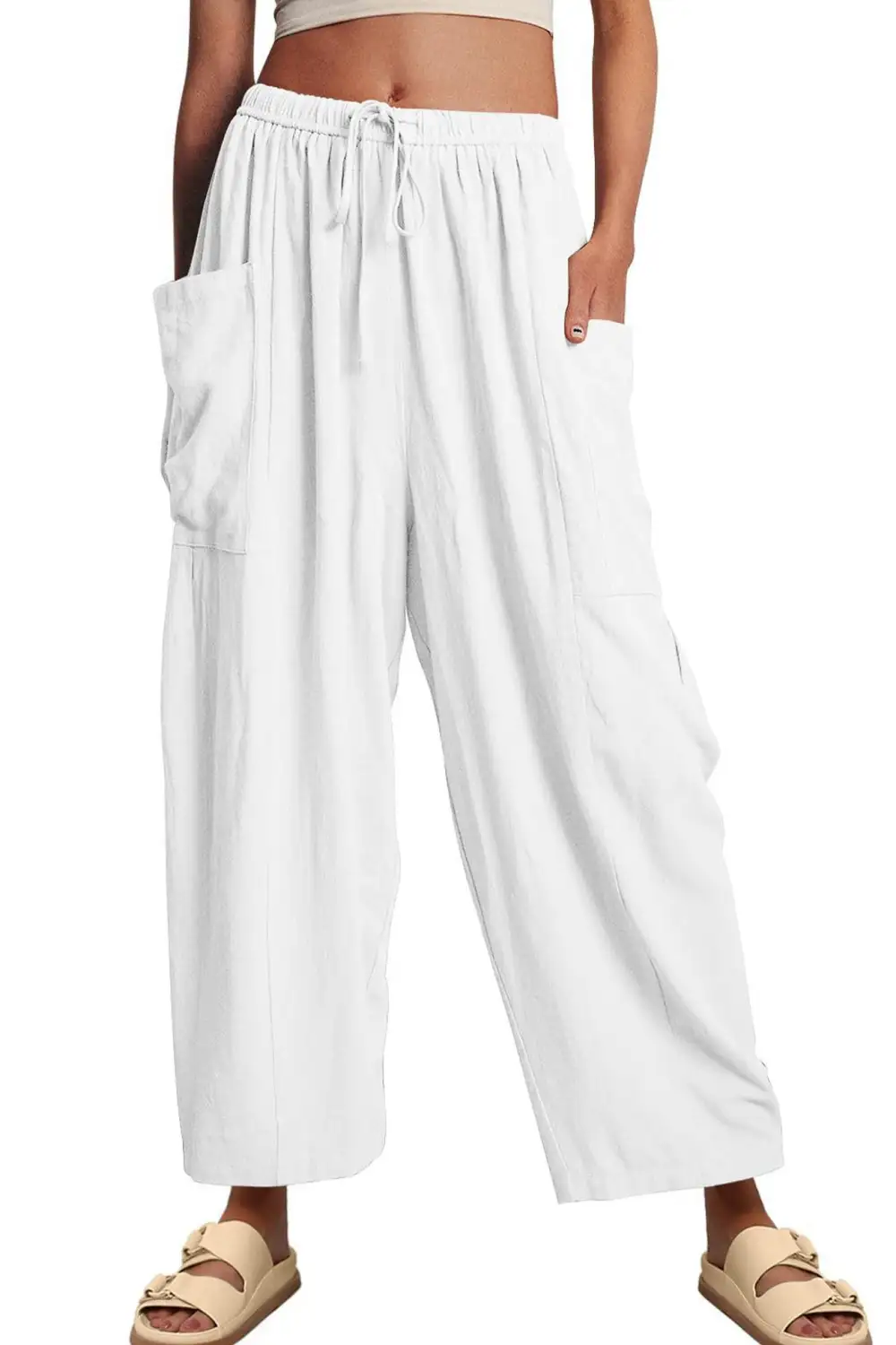 Drawstring Pocket Wide Leg Pants