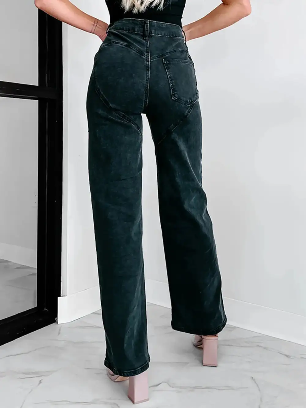 Ripped Wide Leg Wash Denim Jeans