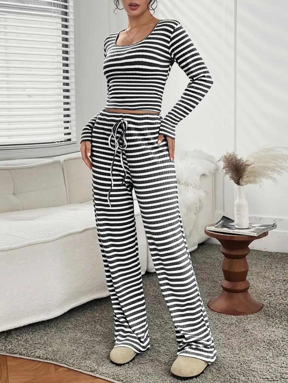 Striped Long Sleeve Top and Pants Set