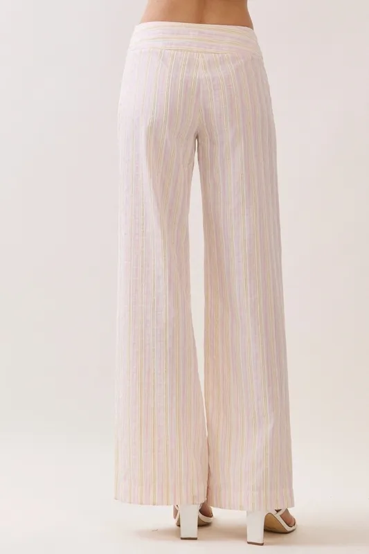 Striped Wrap Tie Wide-Leg Pants