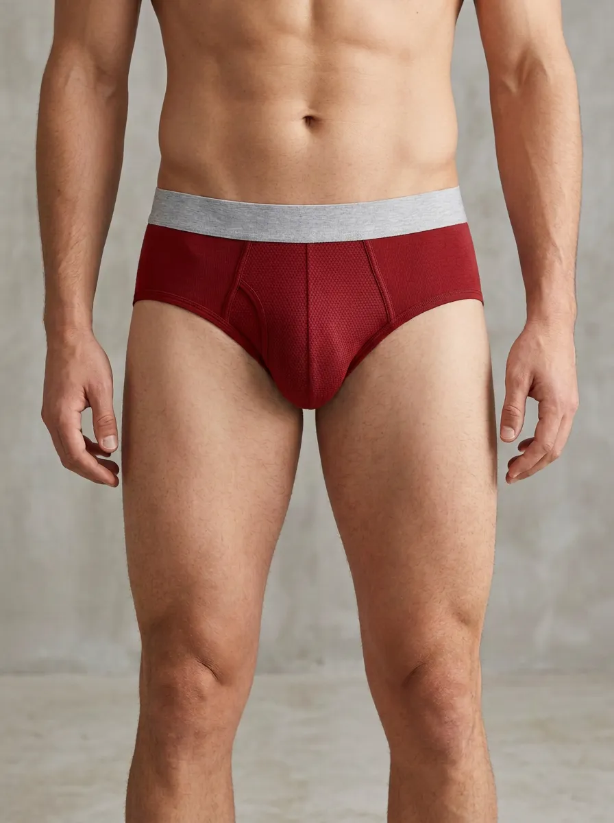 Men's Blue Honeycomb Texture Grey Waistband Printed Briefs
