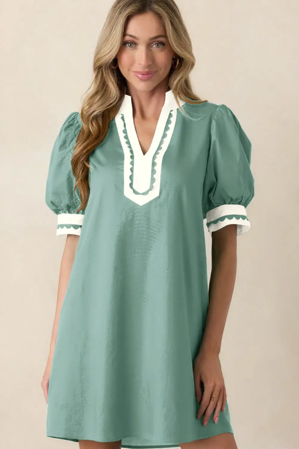 Patchwork Puff Sleeve Mini Dress