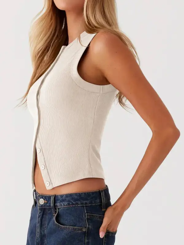 Button Up Round Neck Tank