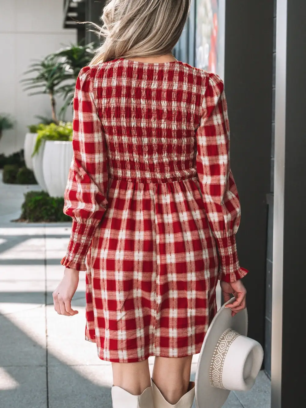 Plaid Printed Smocked Mini Dress