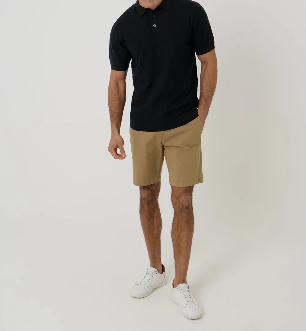 Men's Black Basket Stitch Knitted Polo