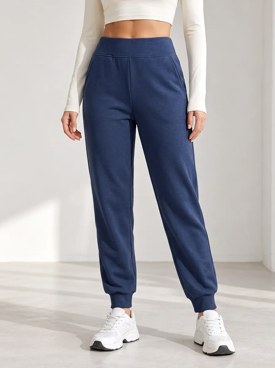 Women's Embroidered Joggers in Navy