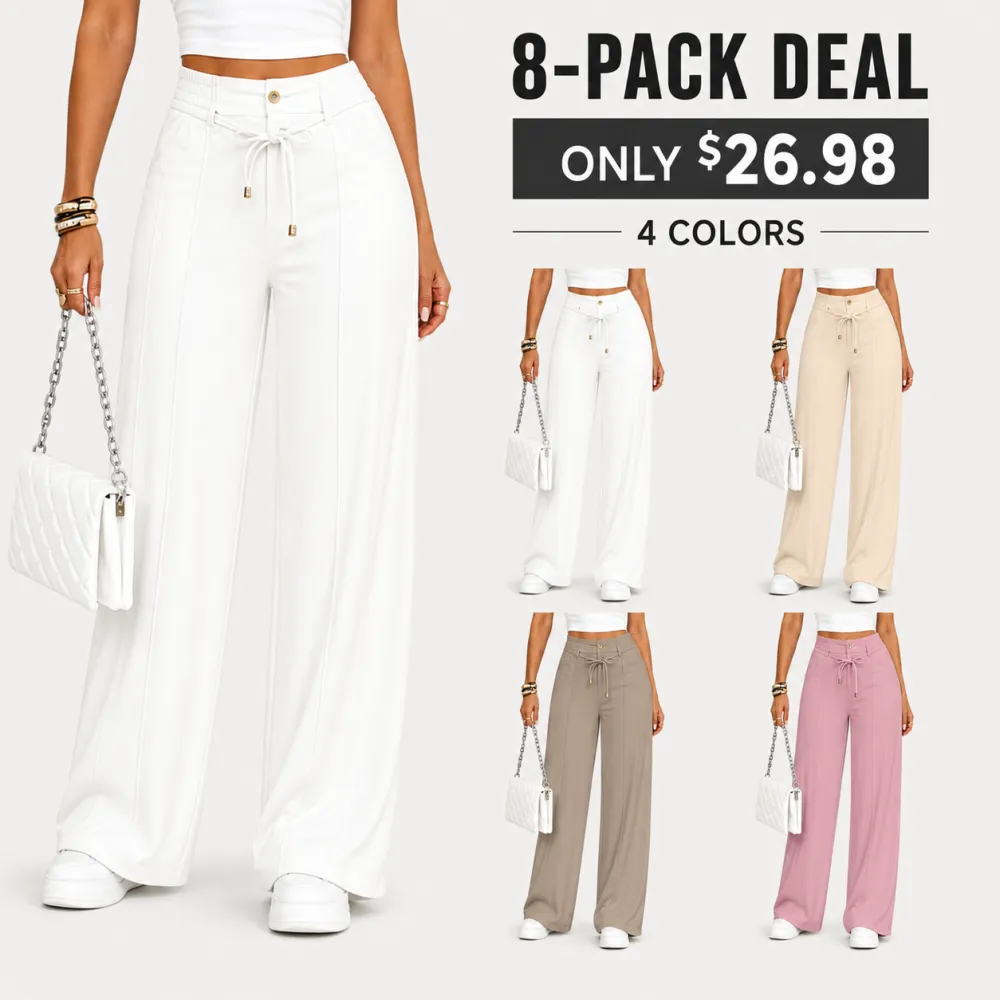 Women’s High Waisted Wide Leg Pants With Drawstring Waist Soft Lightweight Casual Trousers For Everyday Wear