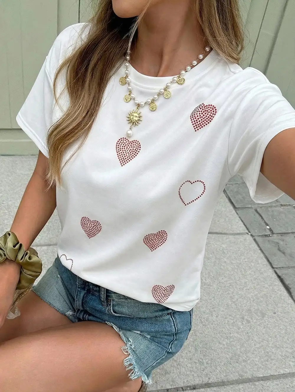 Heart Rhinestone Loose Tee