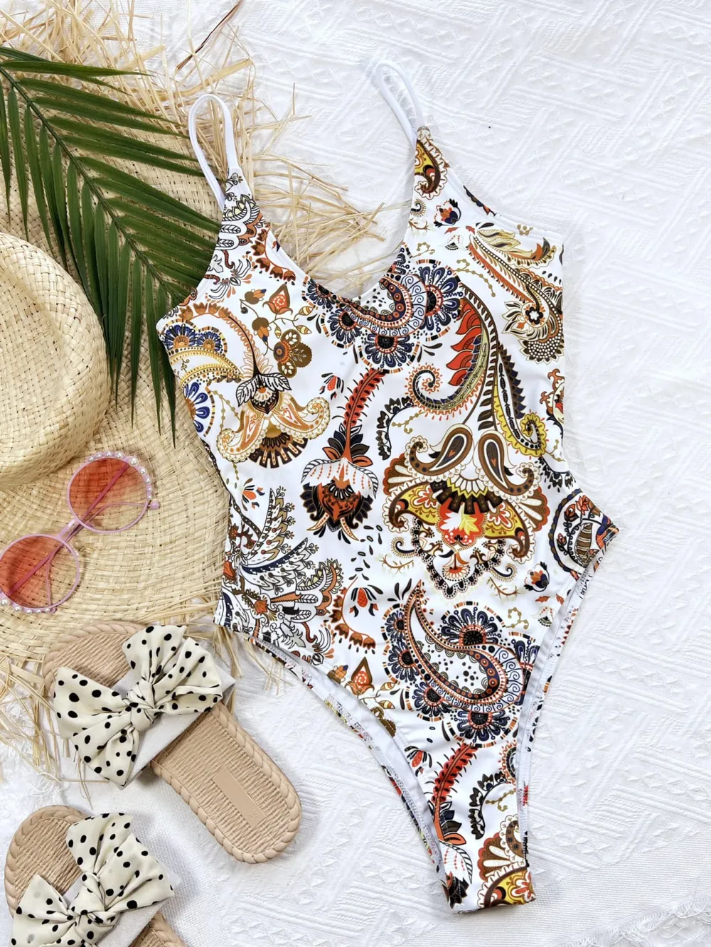 Printed Tie Back Scoop Neck One Swimsuit