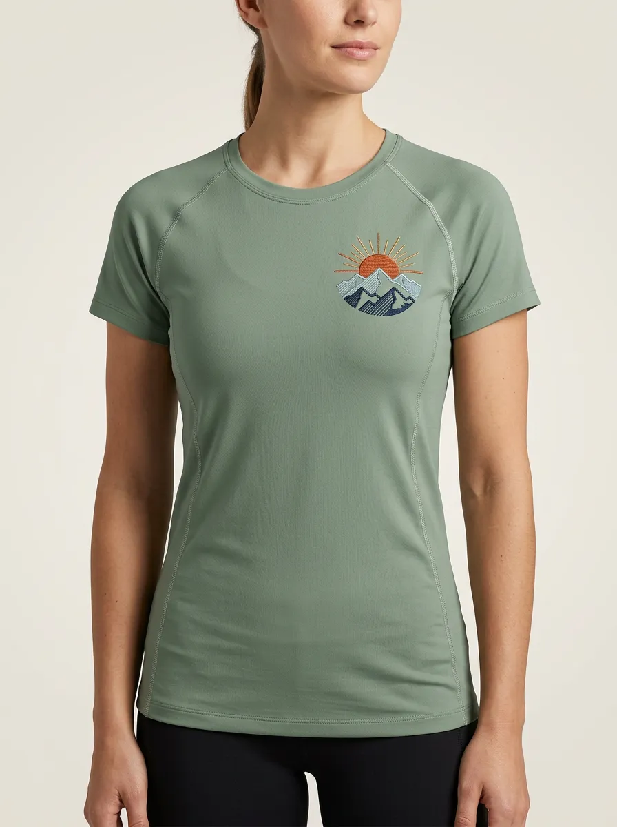 Women's Mountain Sun Embroidered Paneled Raglan T-Shirt