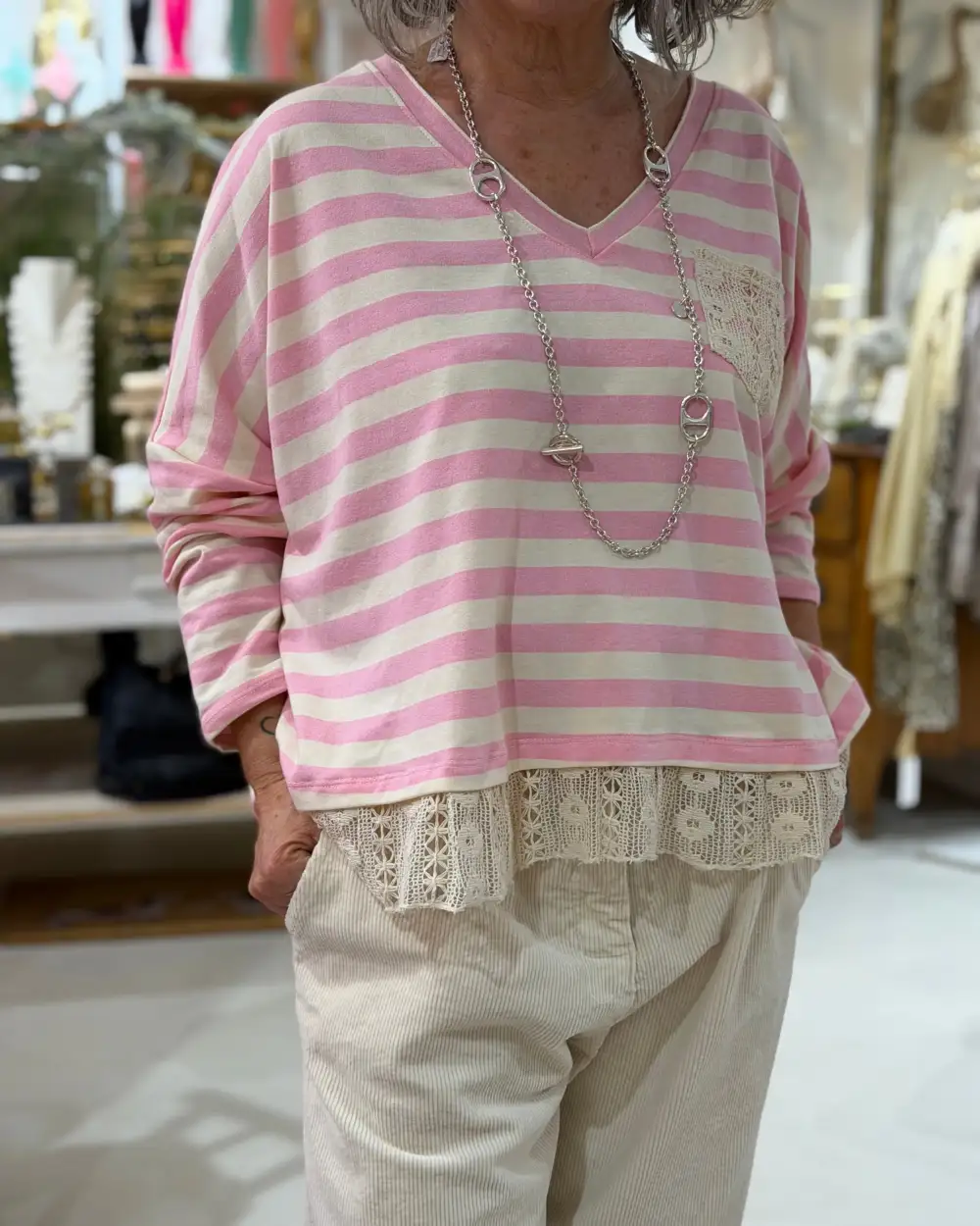 Classic Cotton Lace-Trim Blouse