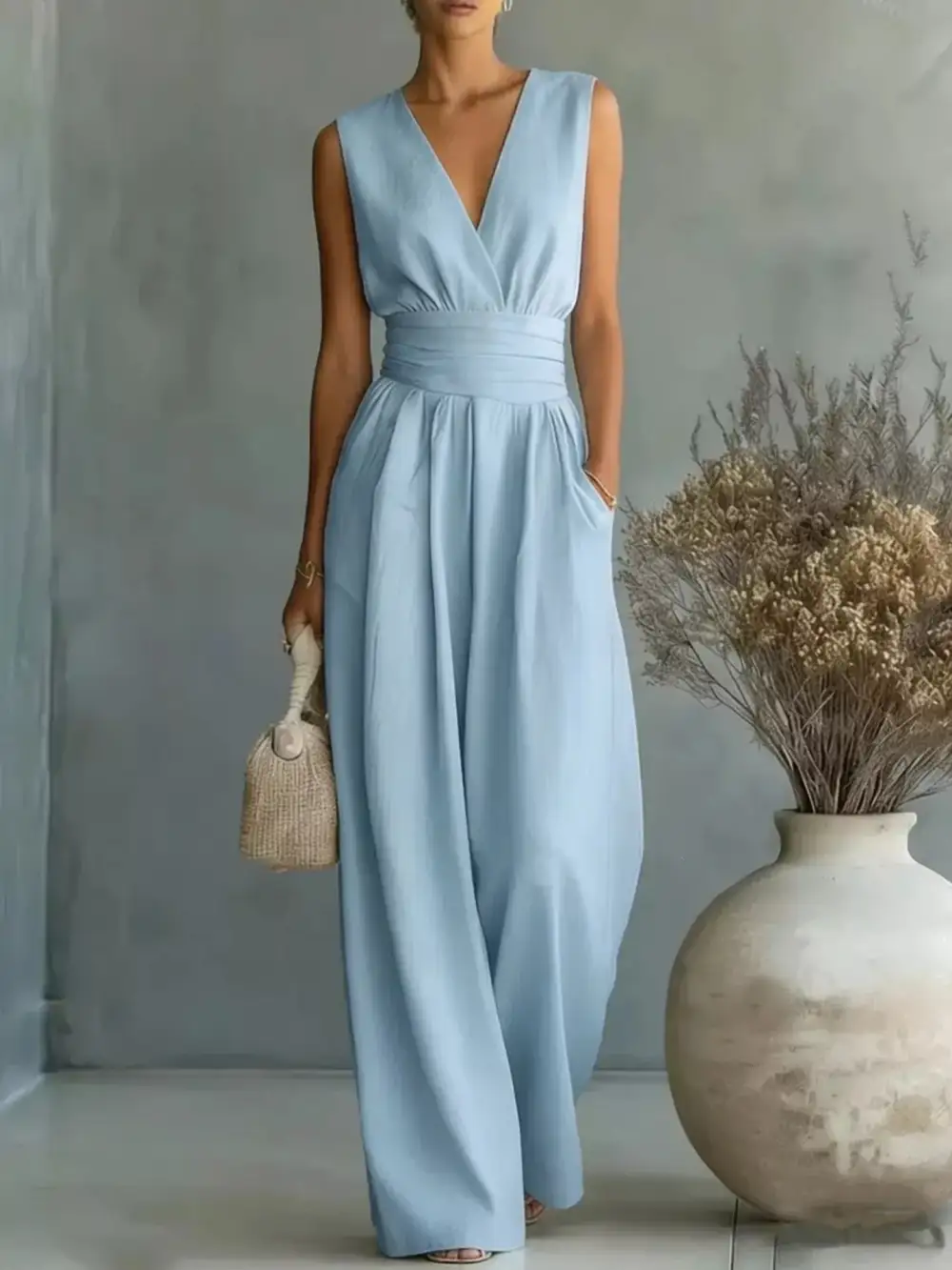 Casual Wide Leg Sleeveless Jumpsuit
