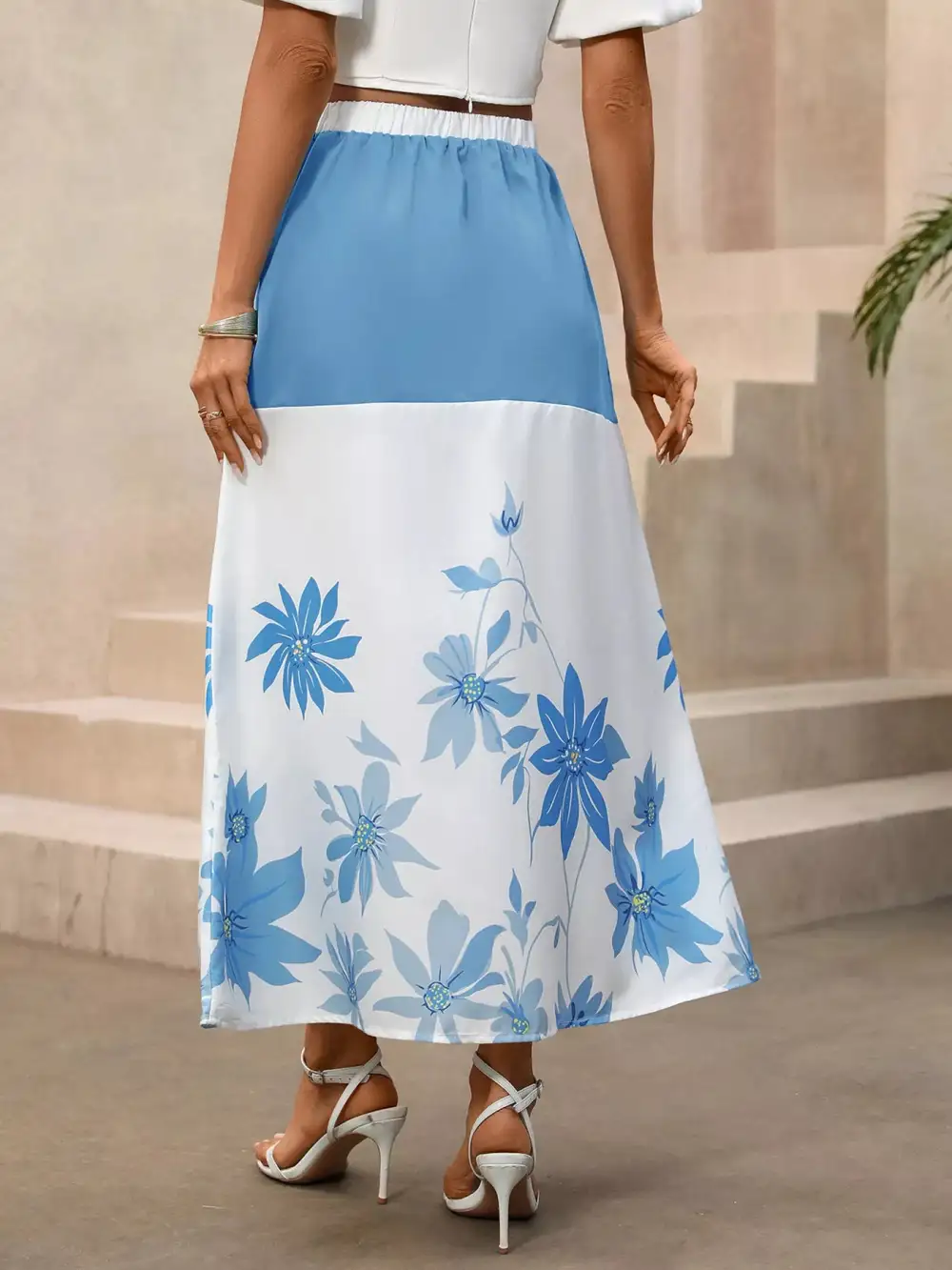 Print Color Block Skirt