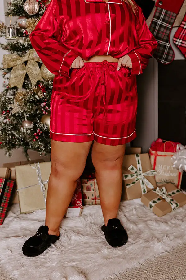 Satin Pajama Shorts In Crimson Curves