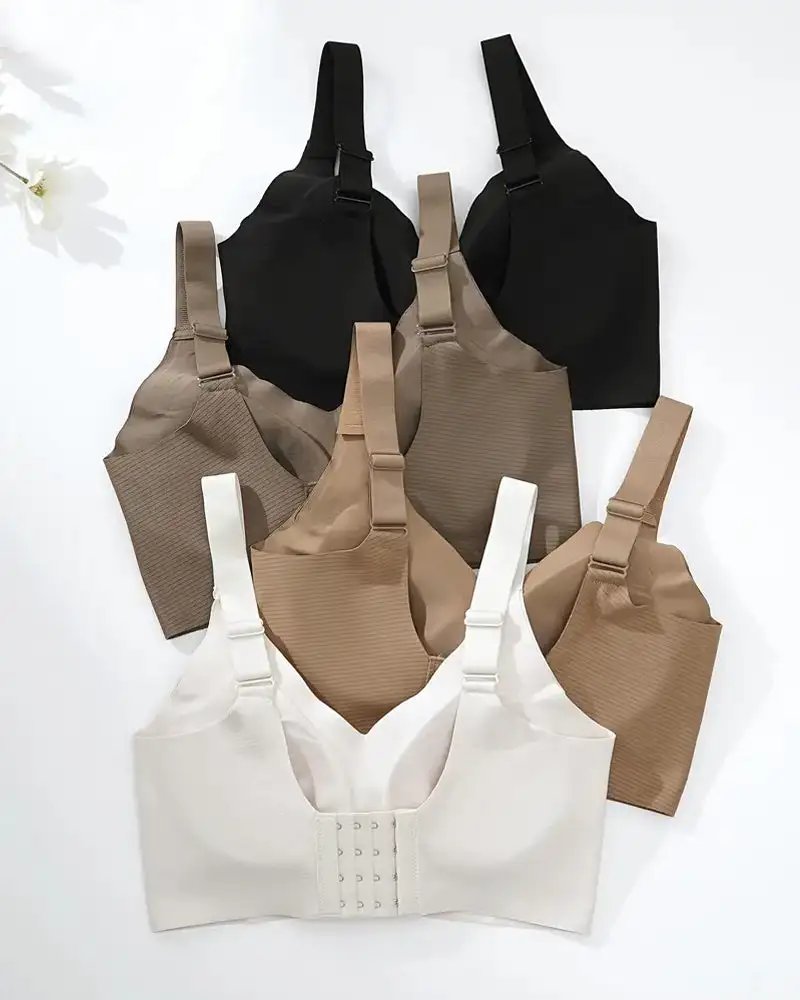 4PACK-Women's Solid Color Four RowsAdjustable Wireless Bras