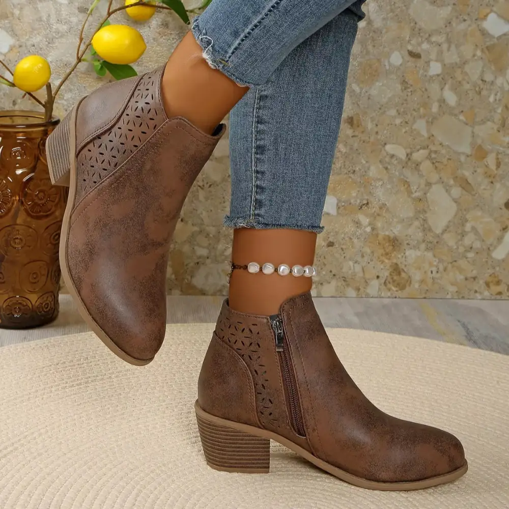 Casual Point Toe Block Heels Boots