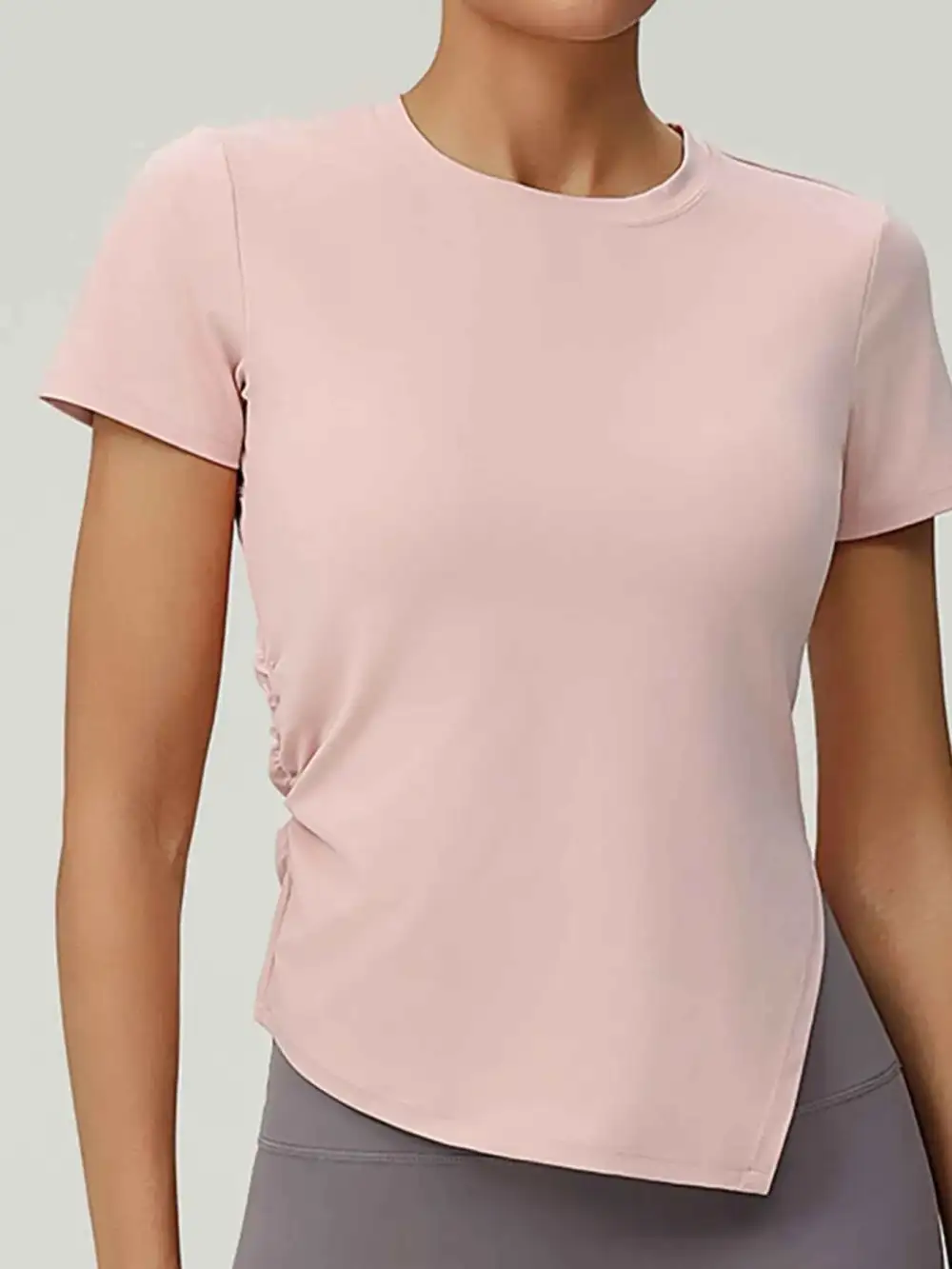Slit Round Neck Short Sleeve Active T-Shirt