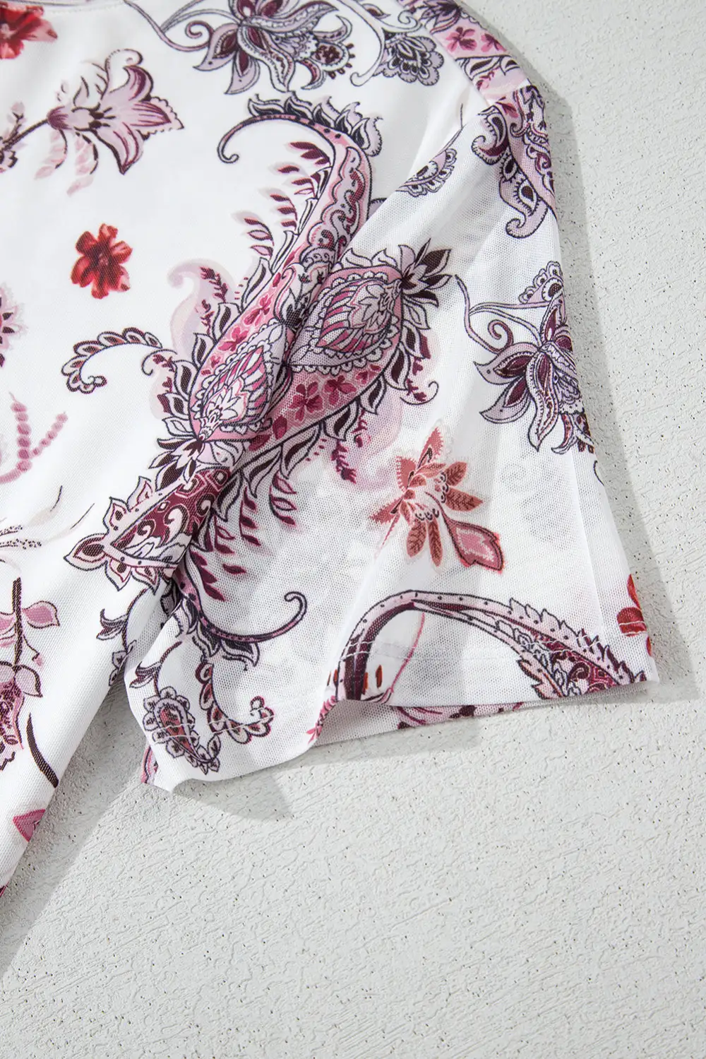 White Vintage Paisley Mock Neck