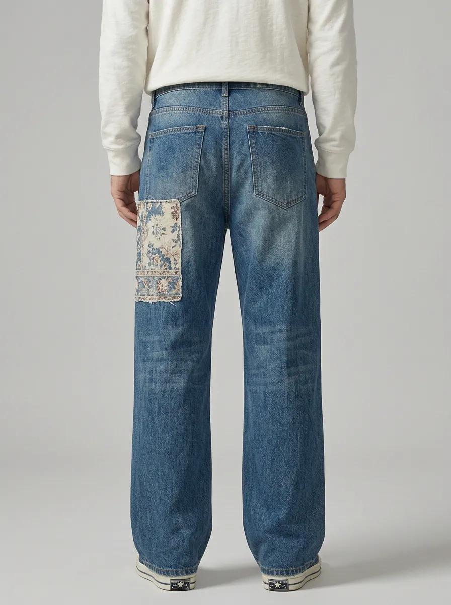 Men's Classic Patchwork Vintage Wide Leg Jeans