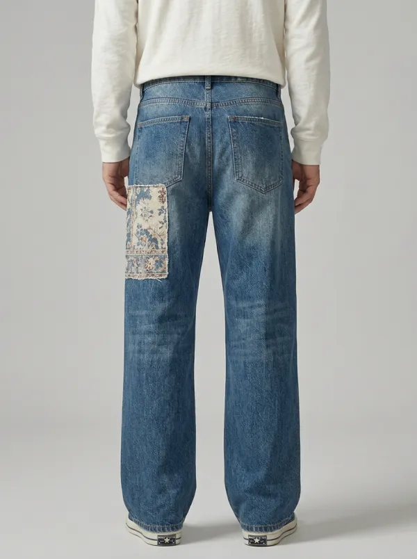 Men's Classic Patchwork Vintage Wide Leg Jeans