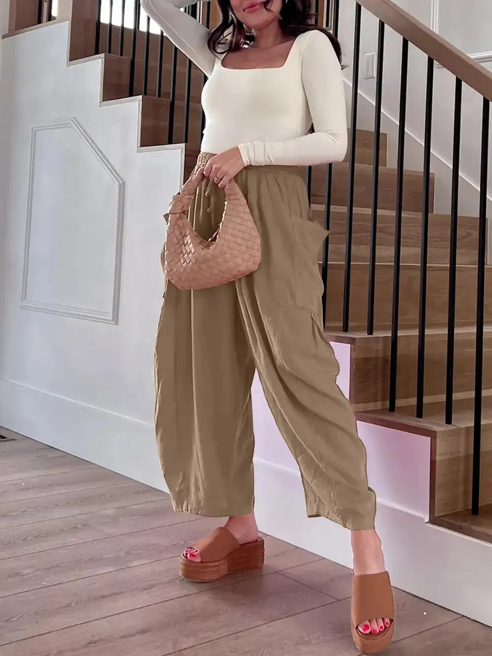 Casual Drawstring Pocket Detail Pants