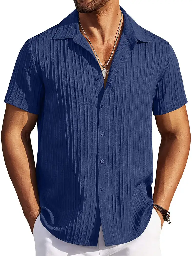 Casual Textured Summer Short Sleeve Beach Shirt