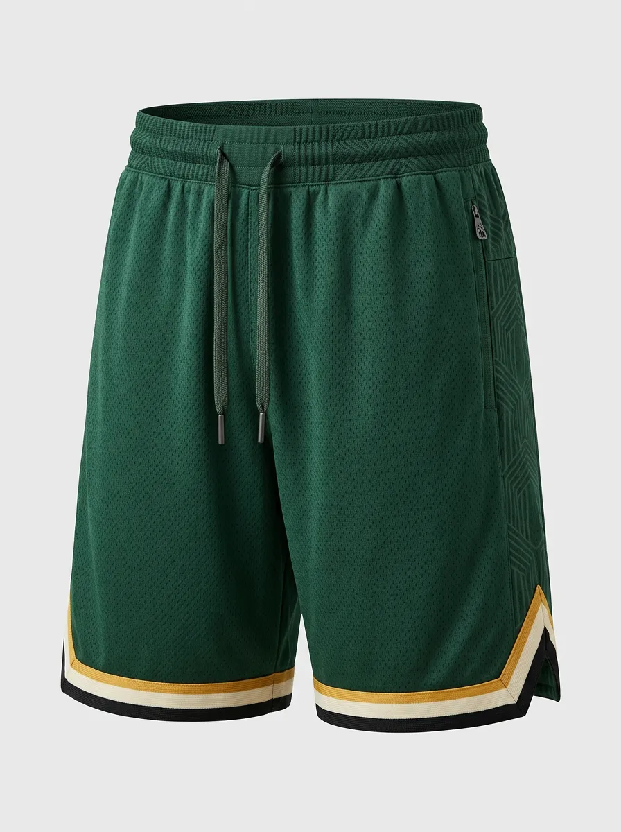 Versatile Geometric Pattern Striped Detail Training Look Men's Basketball Shorts