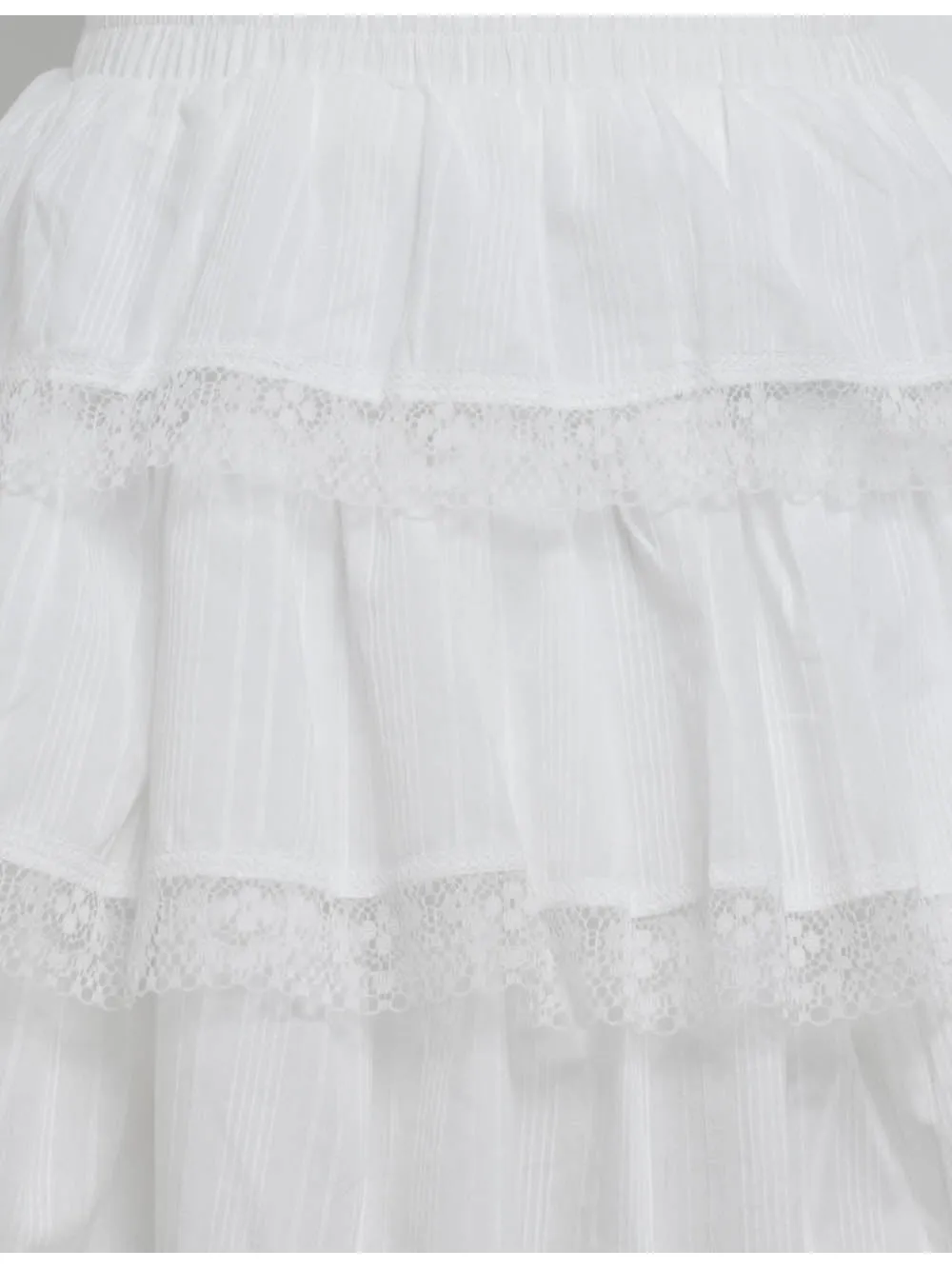 Lace Trim Tiered Ruffle Elastic Waist Mini Easy Skirt