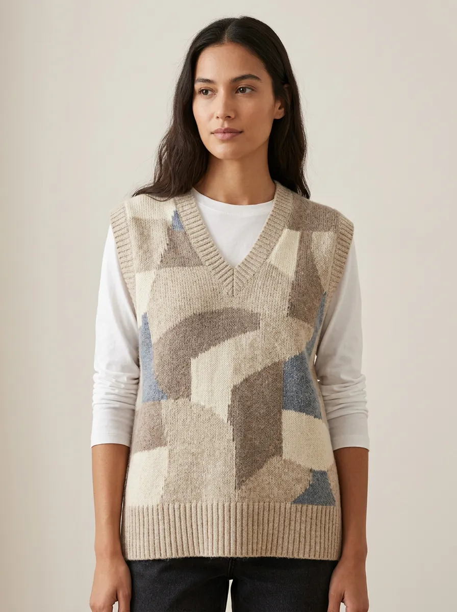 Geometric Vneck Sweater Vest