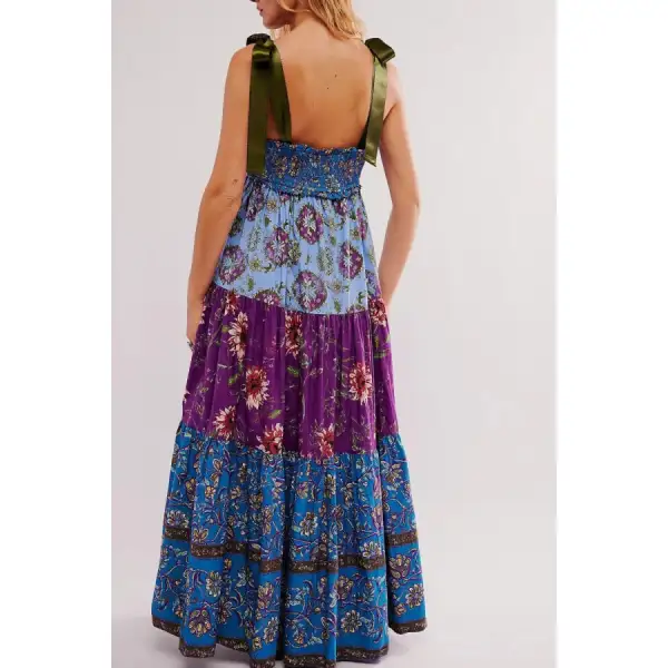 Floral Tiered Maxi Dress with Mixed Print Design