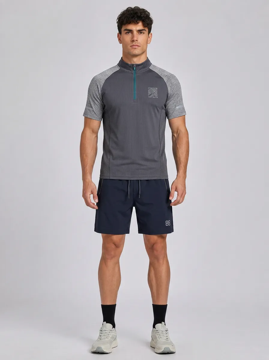 Men's Athletic Gym Training Quarter-Zip Printed Sportswear Set