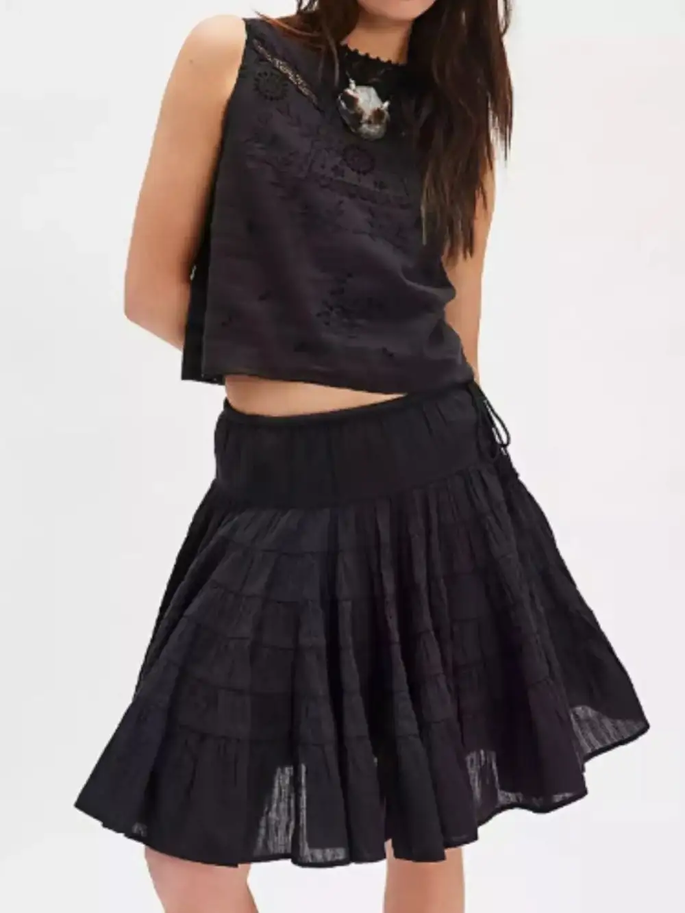 Smooth Drawstring Tiered Skirt
