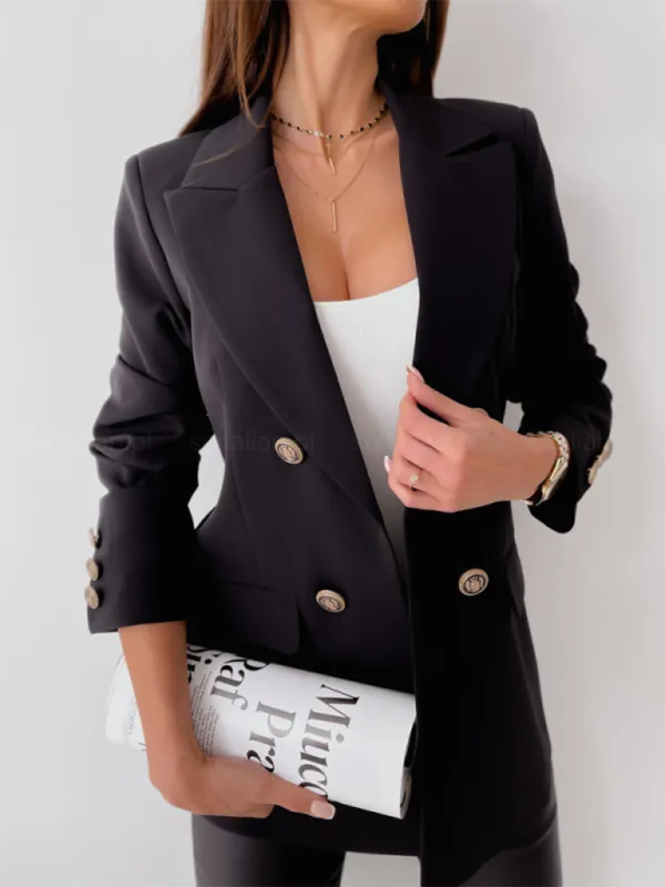 Modern Double-Breasted Lapel-Collar Blazer