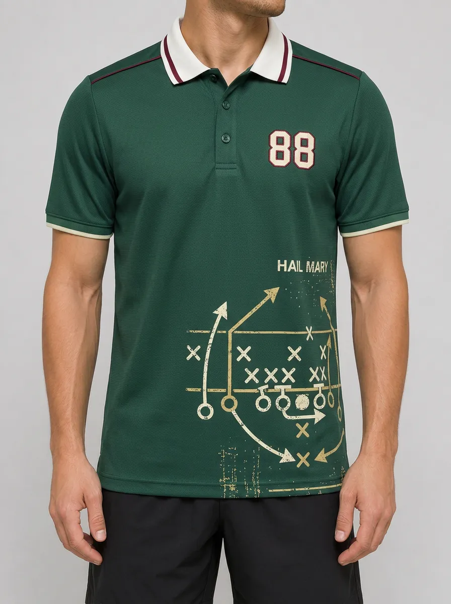 Men's American Football Fan Hail Mary Play Printed Polo Shirt
