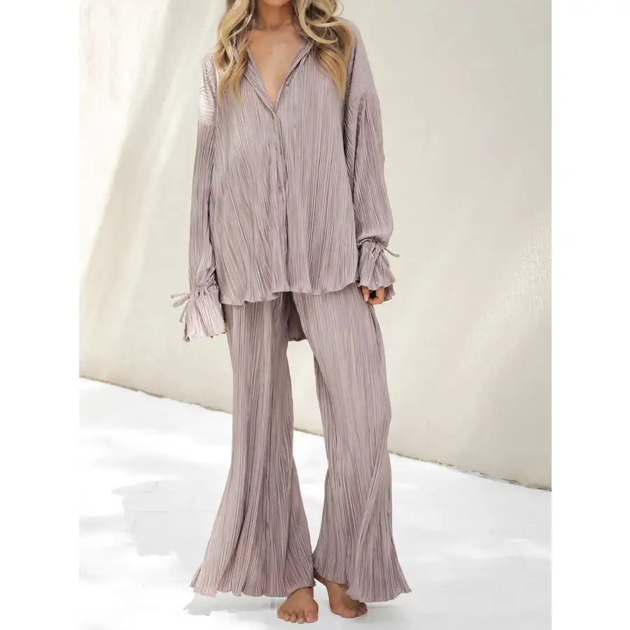 Button Up Long Sleeve Top and Pants Set